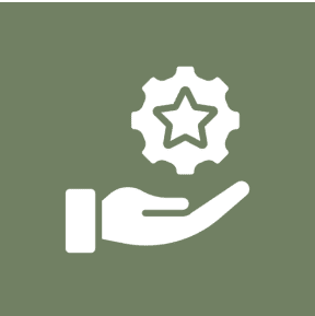 Hand holding gear with star icon. Hand holding gear with star icon.