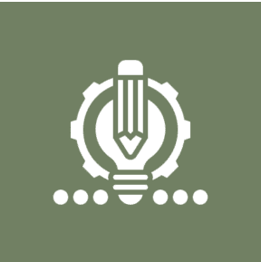 Pencil inside gear and lightbulb icon. Pencil inside gear and lightbulb icon.